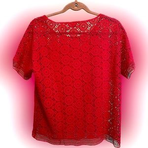 Chicos Pink Crochet Top embroidered sleeves and hem